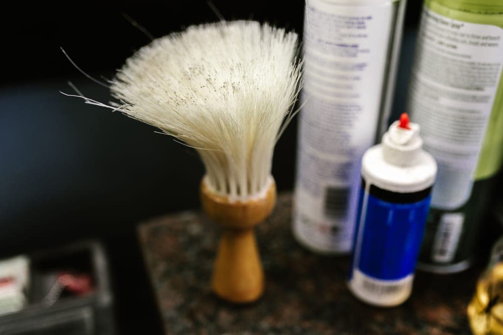 The bristles of a shaving brush photographed close up