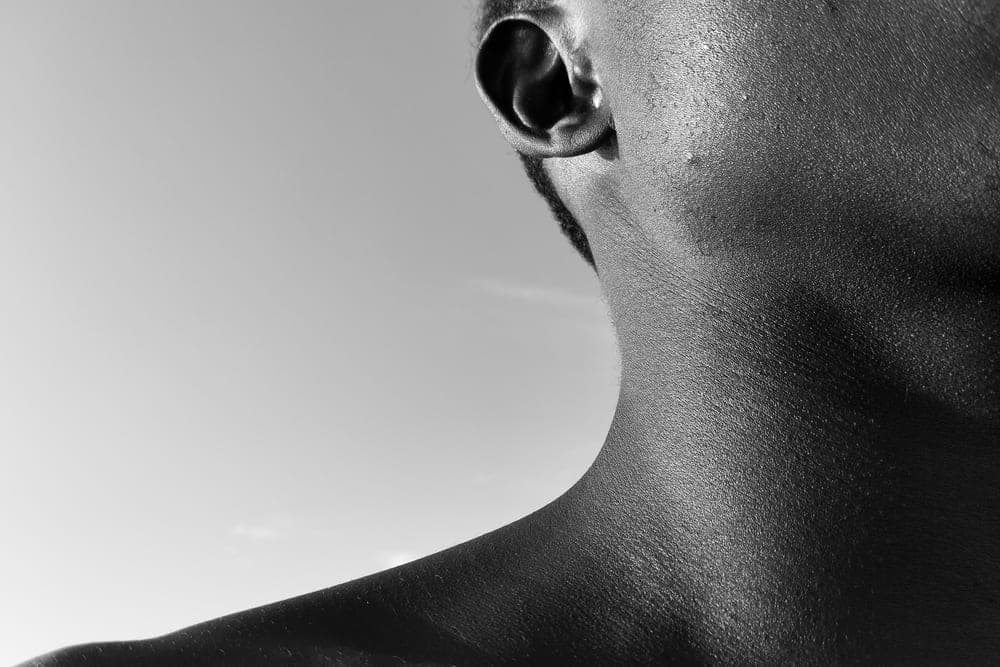 Close view of the skin texture on a man's neck
