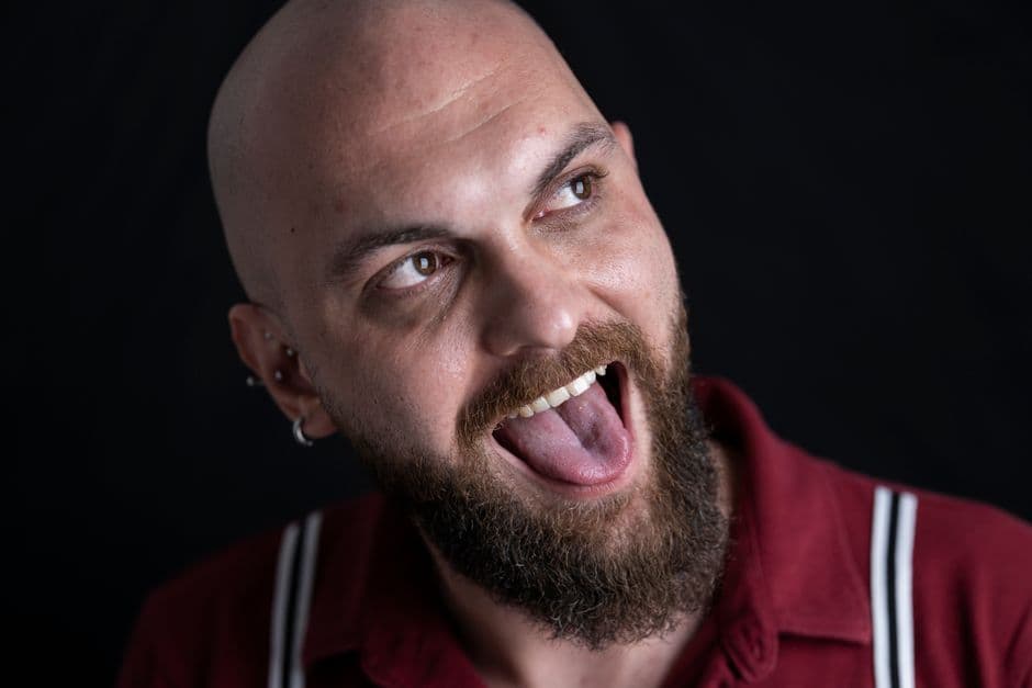 A bald man with a beard